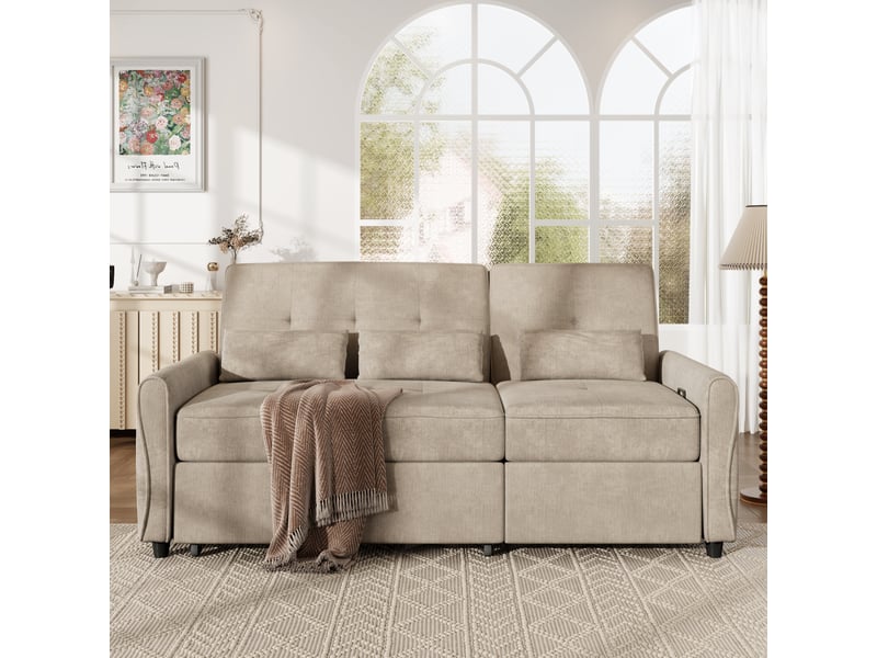  Canapé convertible 3 places en tissu chenille, 3-en-1, dossier réglable 90°145°180°, assise extensible, 3 coussins  - Conforama W