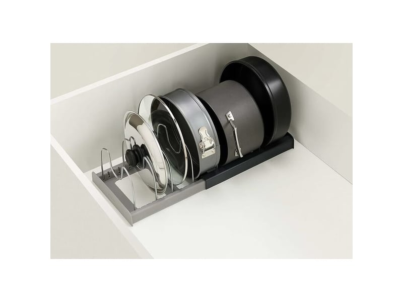  Porte-casseroles - porte-casseroles support en rangement cuisine - avec 7 compartiments réglables parfaite - pour les ustensiles de cuisines poêles - grey silver  - Conforama E