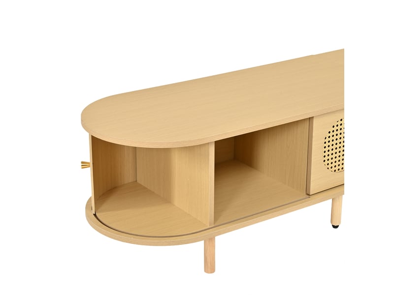  Meuble tv avec portes effet rotin 180x40x40 cm coloris bois clair  - Conforama R