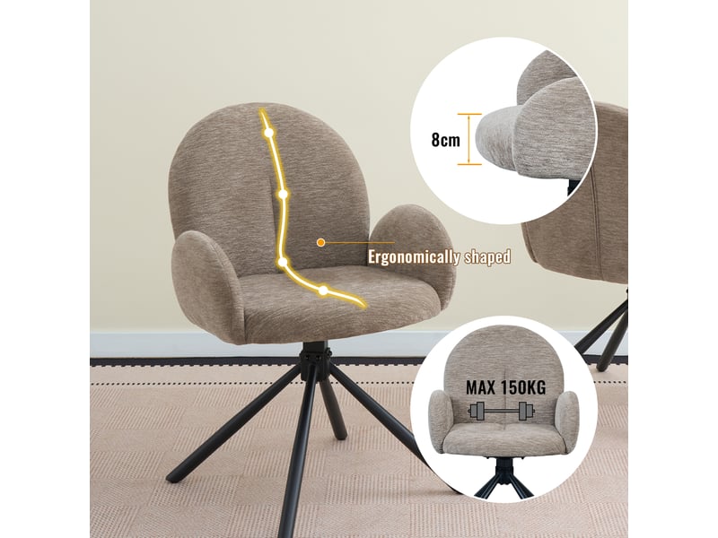  Lot de 2 chaises de salle à manger pivotantes avec accoudoirs  - chenille métal noir taupe  - Conforama E