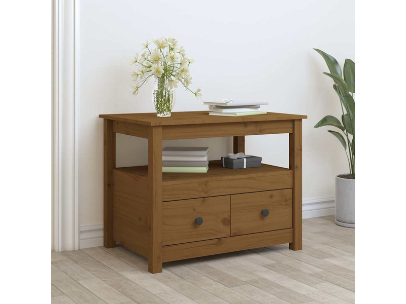  Table basse - table de salon - table à thé marron miel 71x49x55 cm bois massif de pin  - Conforama B