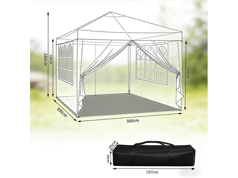  Tonnelle pliante de jardin 300x300 cm – bleue – toit anti-uv, parois latérales et sac de transport  - Conforama C