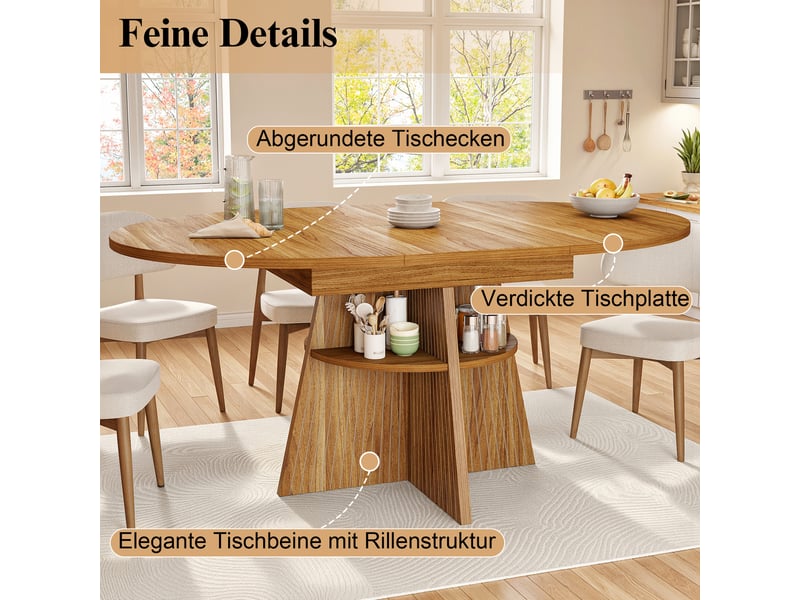 Marron foncé table à manger extensible avec rangement, design moderne, structure fonctionnelle pour cuisine et salle à manger - Conforama C