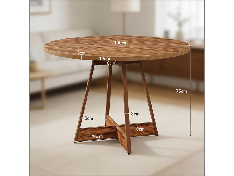 Table de salle à manger ronde 2 à 4 personnes avec piètement central en mdf diamètre 100 cm marron - Conforama D