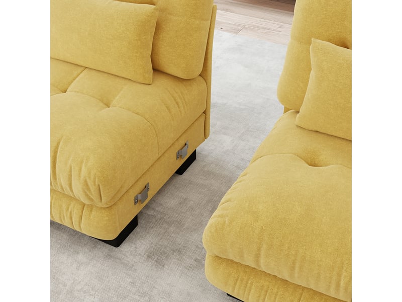  Canapé d'angle, canapé 2 places – coussins inclus, en chenille, larges accoudoirs, jaune, style cloud  - Conforama W