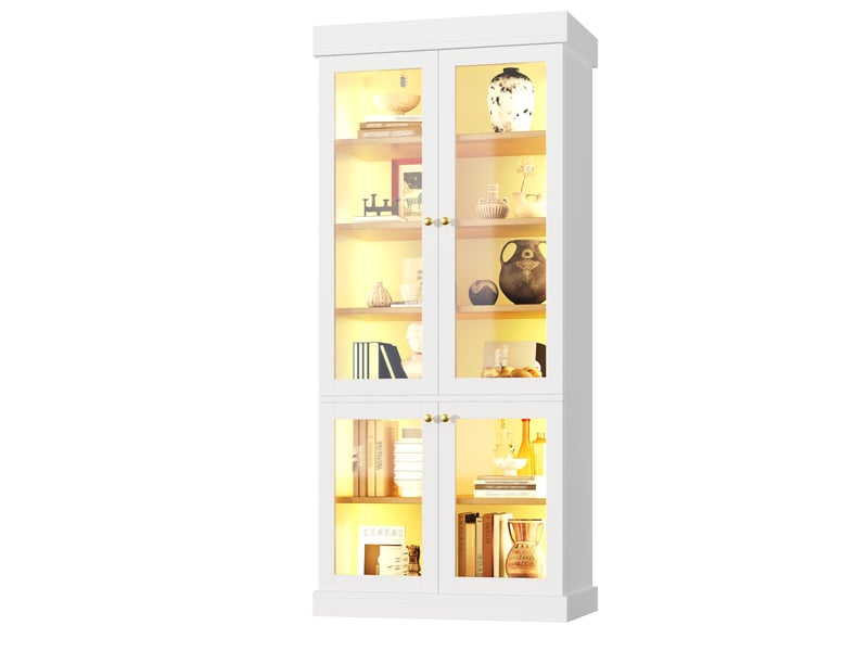  Armoire haute vitrine avec éclairage led blanc 160 x 40 x 180 cm  - Conforama A