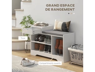 Meuble et banc à chaussures 1 tiroir et 3 compartiments, 76,5l x 30d x 52h cm, capacité 5 paires mdf