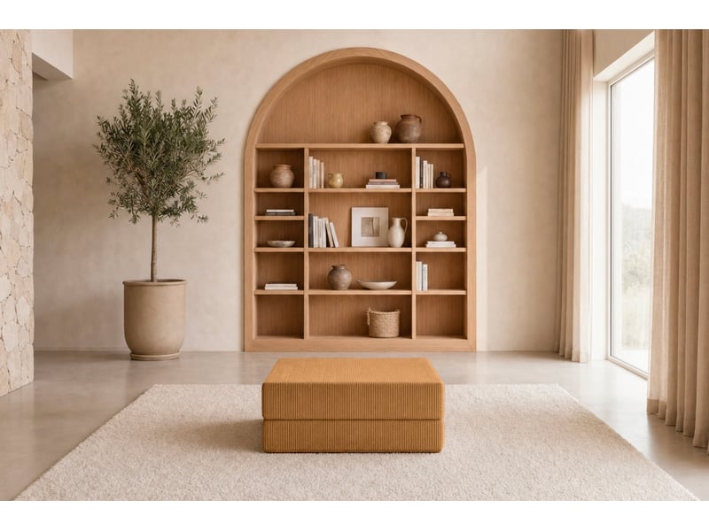  Cosima - pouf en petit velours côtelé moutarde 100x80x34  - Conforama D