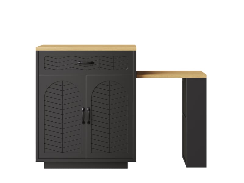  Buffet cuisine scandinave blanc et noir avec led - table extensible, 2 tiroirs, 4 portes, meuble moderne  - Conforama A