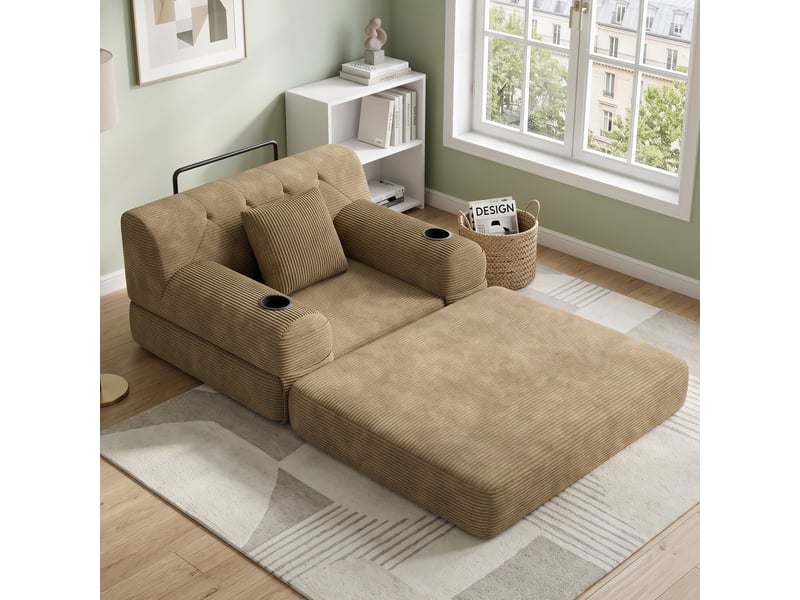  Fauteuil convertible lit 1 place en velours côtelé kaki  - Conforama B