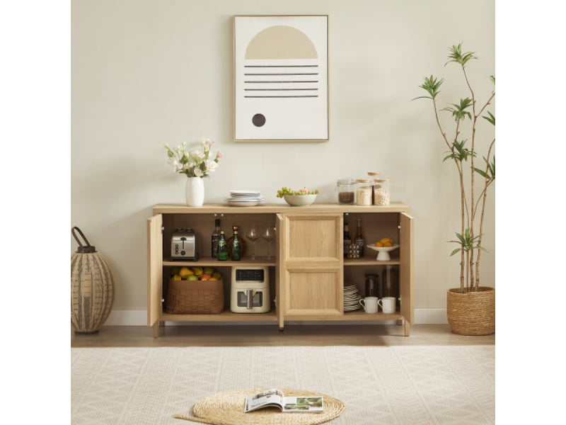  Meuble de tv 160cm, buffet sideboard moderne avec ouverture tip-on, charnières soft-close et fixation murale anti-bascule  - Conforama D