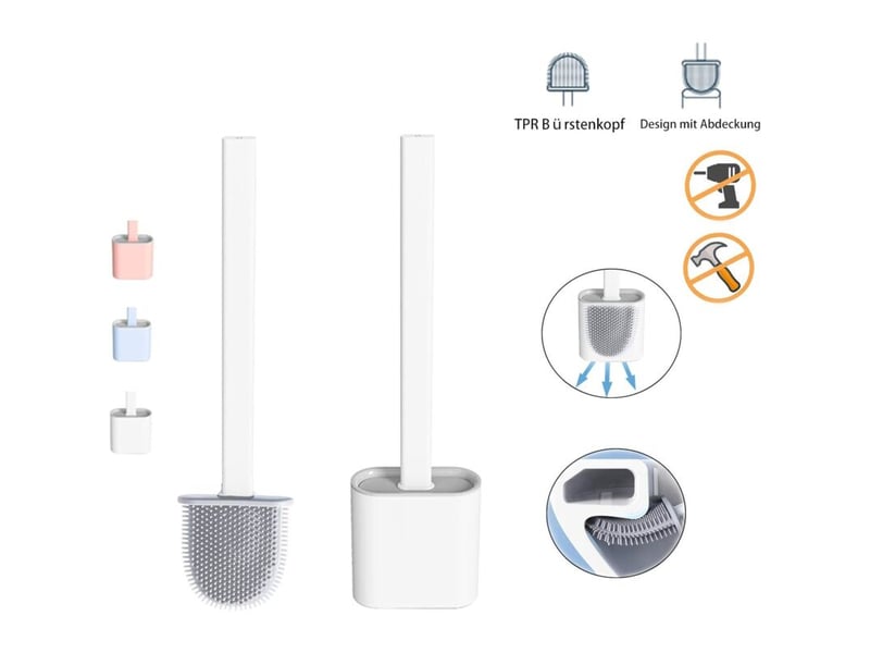 Brosse wc en silicone, brosse de toilettes pour salle de bain avec support à séchage rapide, peut être posé ou suspendu (blanc) - Conforama B