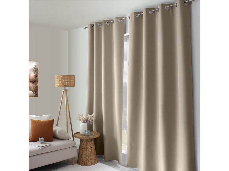  Rideaux occultant thermique, beige naturel, 140x240 cm, lot de 2, avec œillets, collection oxford, cmadeco - beige LOT2-H2055NAR135240 - Conforama R