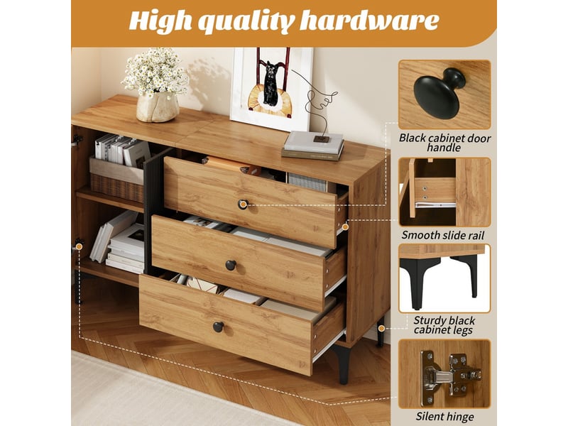  Buffet, meuble de rangement, bahut, avec 2 portes et 3 tiroirs, mode contemporaine, 120 l x 35 l x 76 h (cm)  - Conforama E