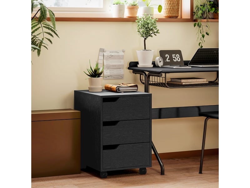  Caisson bureau mobile, meuble rangement bureau sur roulettes, 3 tiroirs, noir, 40x50x57,5cm  - Conforama D
