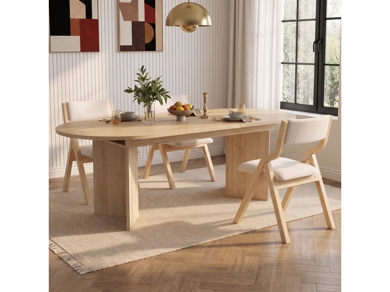 Ensemble table et chaises gain de place, table extensible 160/200x90cm chêne + 6 chaises pliantes bois massif lin beige  - Conforama D
