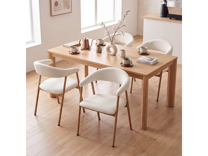  Chaises de salle à manger lot de 4 rembourrée en chenille, pieds en métal effet bois, beige  - Conforama B