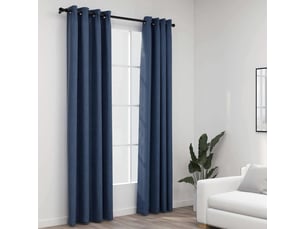 Lot de 2 rideaux occultants, rideaux black-out aspect lin avec œillets bleu 140x245cm cf44521
