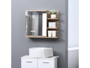 Armoire miroir de salle de bain en panneau de particules coloris chêne clair 60x18x50 cm
