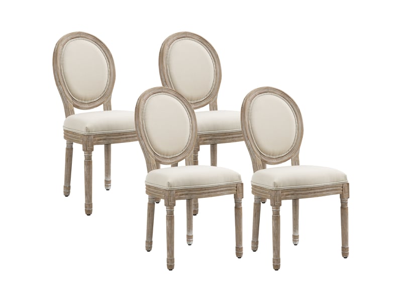 Lot de 4 chaises de salle à manger - bois massif sculpté - chaise de salon médaillon style louis xvi, patiné - Conforama B