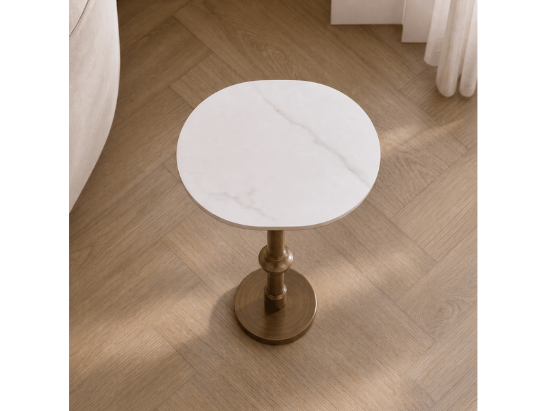  Table d'appoint ovale 30 x 25 cm en métal et céramique en pierre frittée réglable en hauteur blanche chicfurn  - Conforama D
