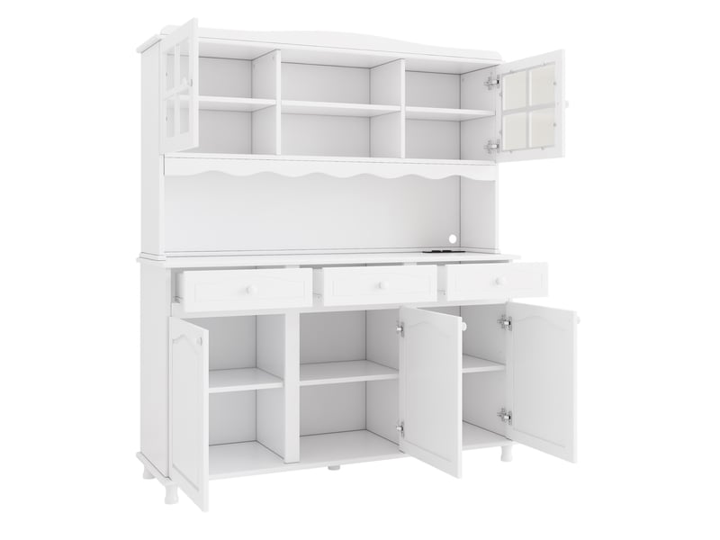  Buffet de cuisine avec led et 5 portes 3 tiroirs, prises et usb, meubles de rangement 135x40x185 cm blanc  - Conforama D