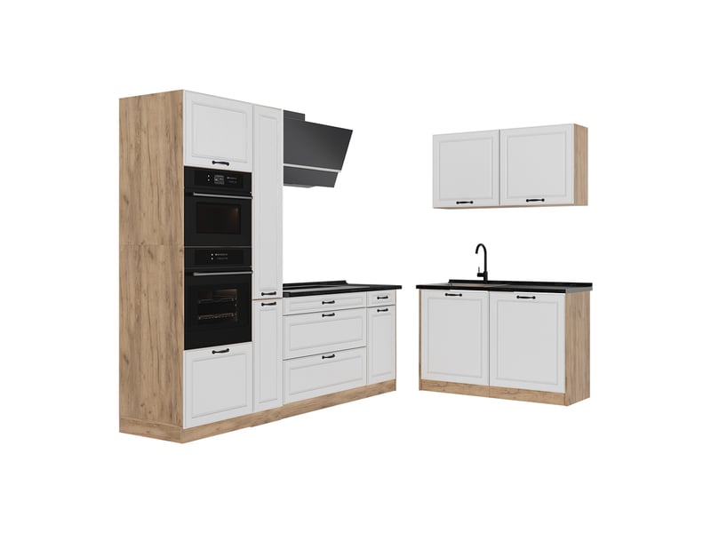  Vicco cuisine en angle, blanc campagnechêne doré, 230 x 120 cm plan de travail anthracite  - Conforama A