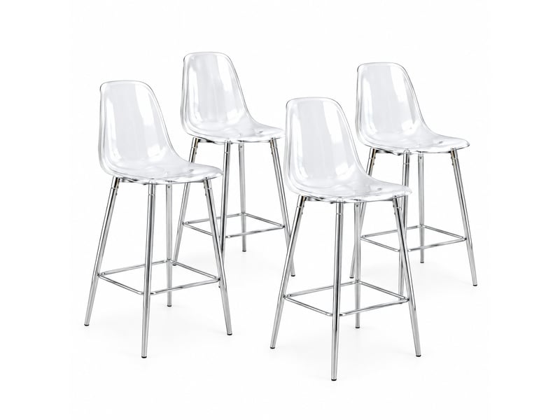  Lot de 4 tabourets de bar,avec piètement métal argenté et repose-pieds,transparents  - Conforama A