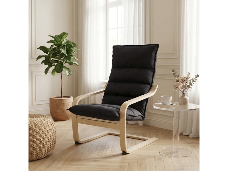  Fauteuil salon style nordique accoudoirs incurvés coussins velours noir  - Conforama E