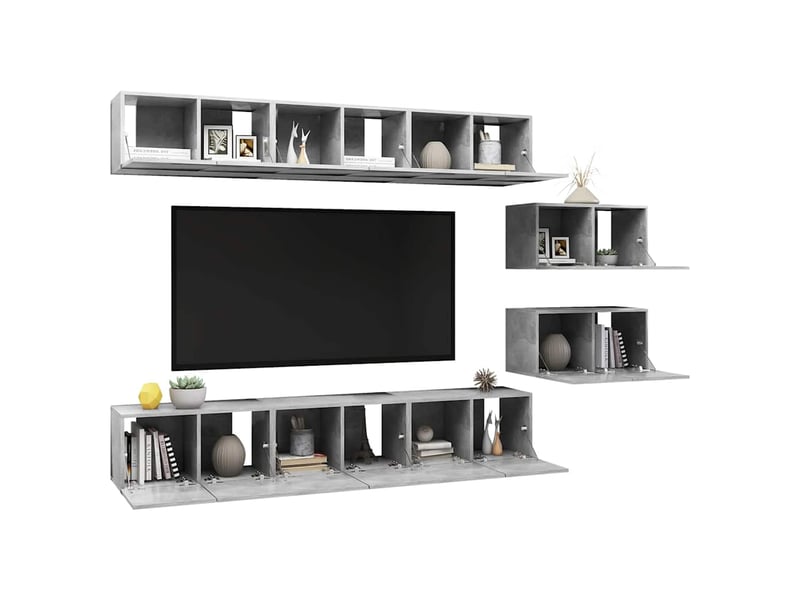  Meubles tv - banc tv - meuble de rangement 8 pcs gris béton bois d'ingénierie  - Conforama C