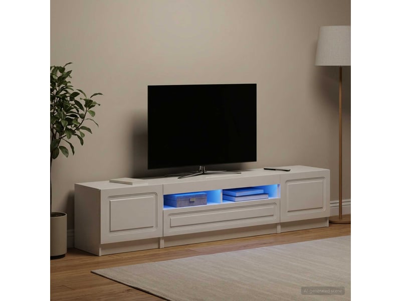 Meuble tv - banc tv - meuble de rangement led utrecht 3 pcs blanc brillant bois d'ingénierie - Conforama C