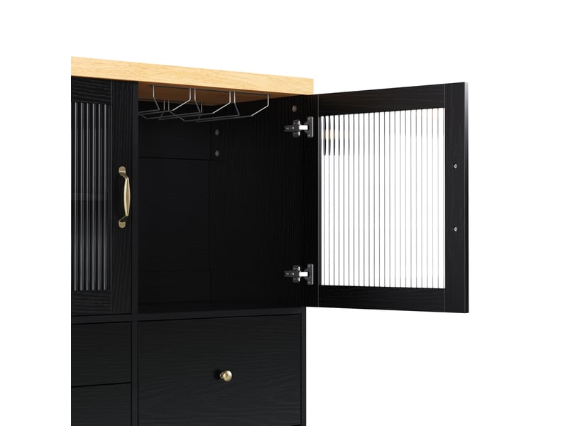 Desserte de cuisine mobile 100 x 42-70 x 91,5 cm noire et naturelle en mdf, plan de travail extensible - Conforama E