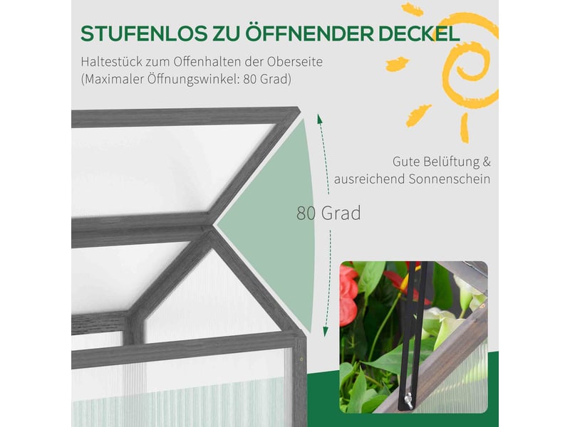 Mini serre de jardin - dimensions - gris - cadre en bois robuste - plaques en plastique translucides 90x52x49.5cm - Conforama E