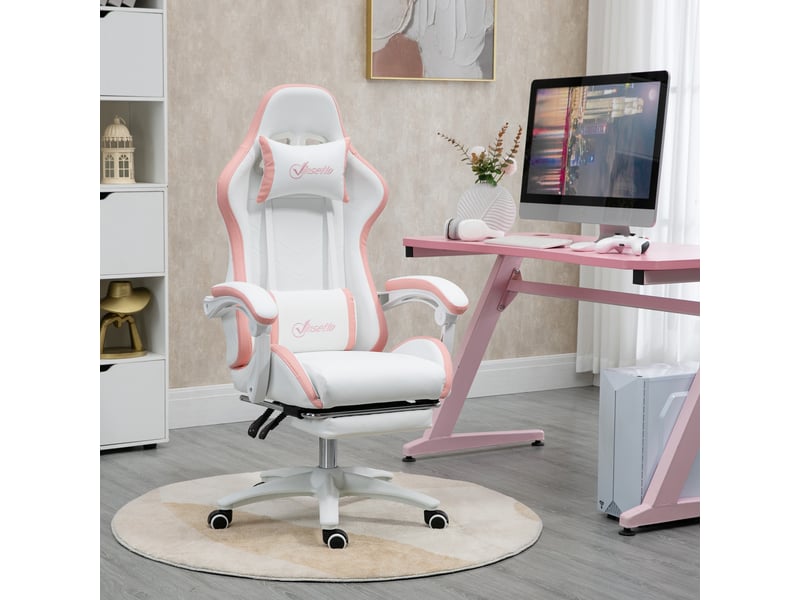 Chaise de jeu avec hauteur réglable et dossier inclinable, 65 x 65 x 121-129 cm, blanche et rose  - Conforama C