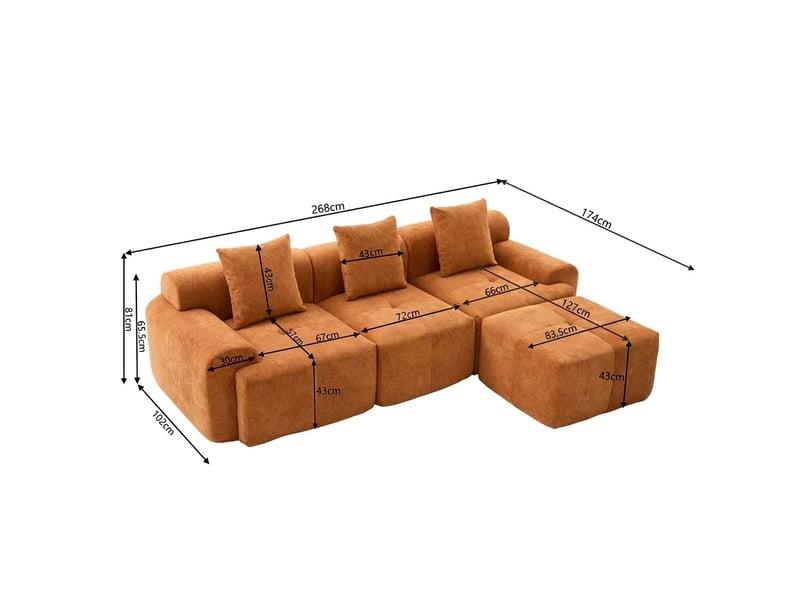Canapé d'angle modulable orange 3 places - mousse à mémoire de forme - 268x102x78 cm - Conforama C