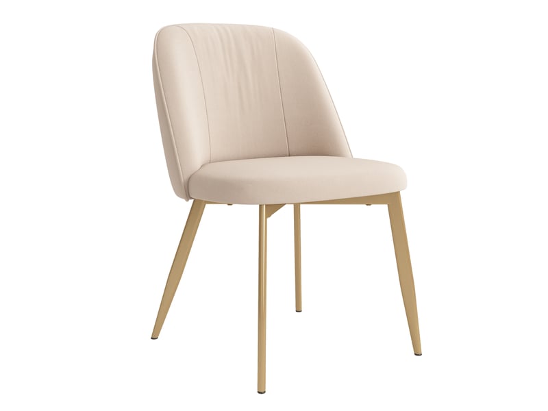  Lot de 4 chaises de salle à manger en velours beige, dossier semi-enveloppant ergonomique, pieds en métal doré, assise rembourrée, charge 150 kg  - Conforama D
