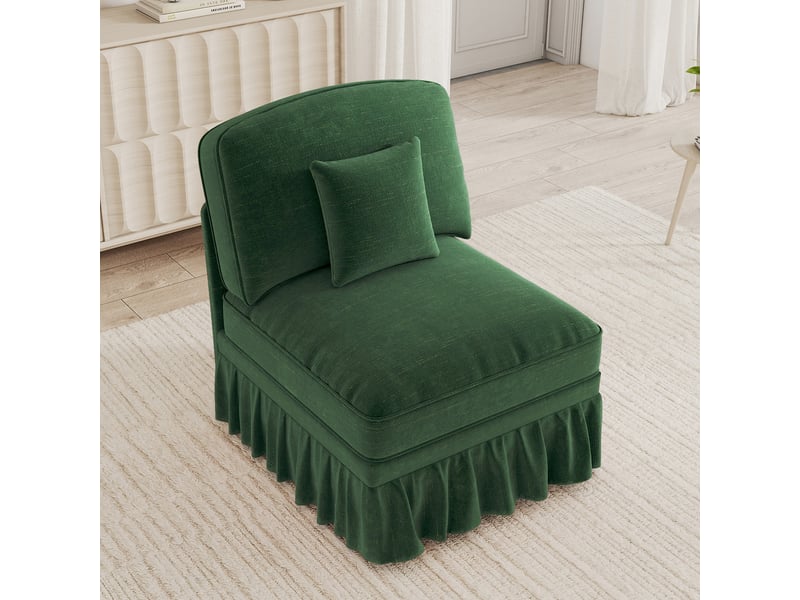  Canapé droit sans accoudoirs avec housse à volants amovible  - dossier segmenté, chenille - vert  - Conforama E