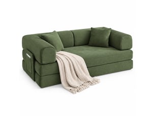 Canapé droit compressé convertible OKWISH  3 places Velours côtelé vert