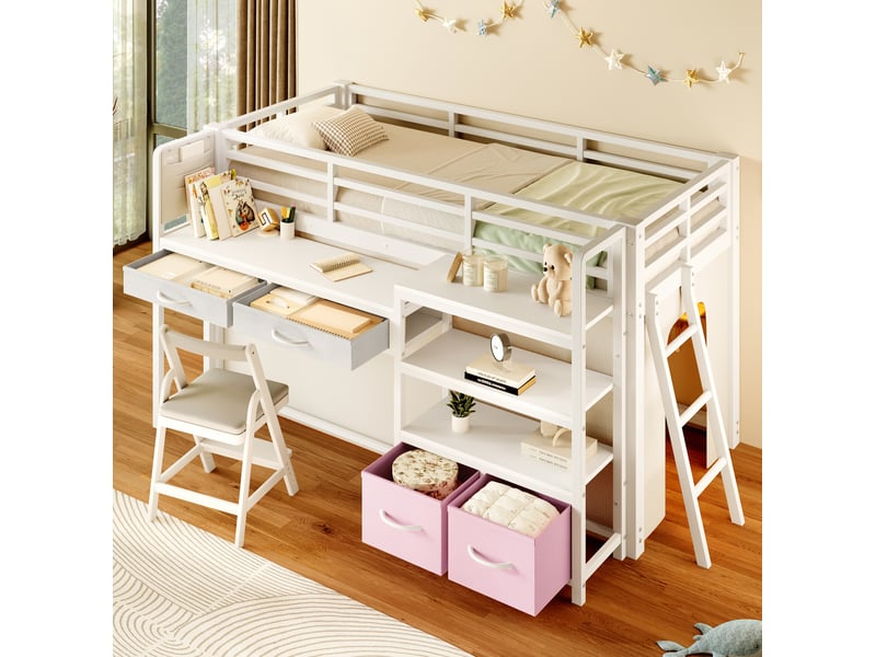  Lit mezzanine enfant 90x200 avec bureau et rangement homvra  - Conforama B