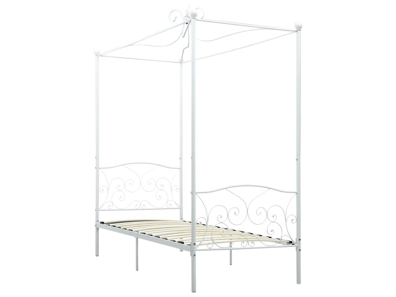  Lit adulte, lit simple, cadre de lit à baldaquin sans matelas blanc métal 90x200cm cf34  - Conforama A