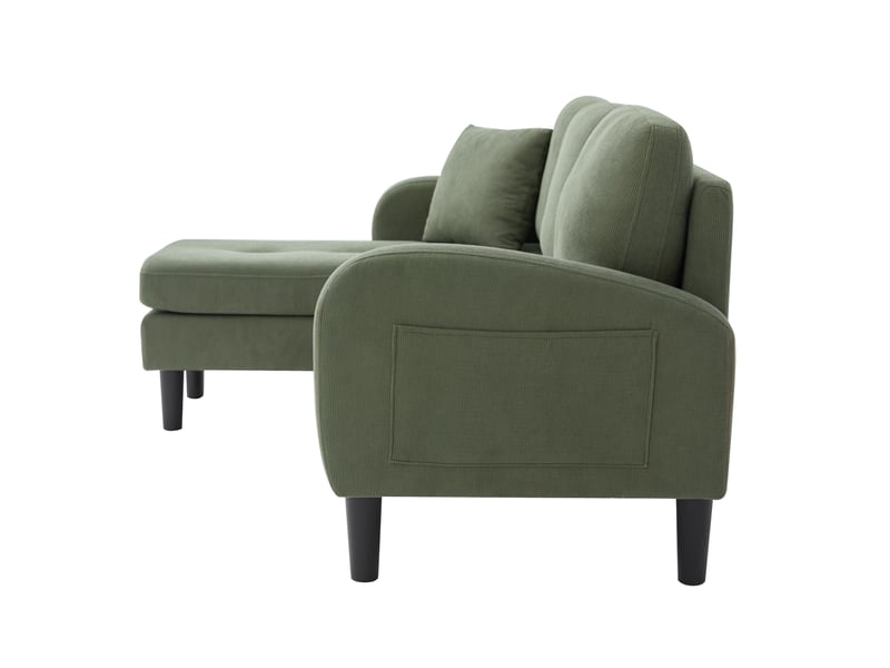  Canapé d'angle 3 places avec méridienne réversible en tissu cord vert - structure moderne  - Conforama R