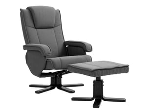 Fauteuil inclinable à bascule avec repose-pieds, revêtement en tissu aspect velours, fauteuil pivotant rembourré, structure en bois, gris