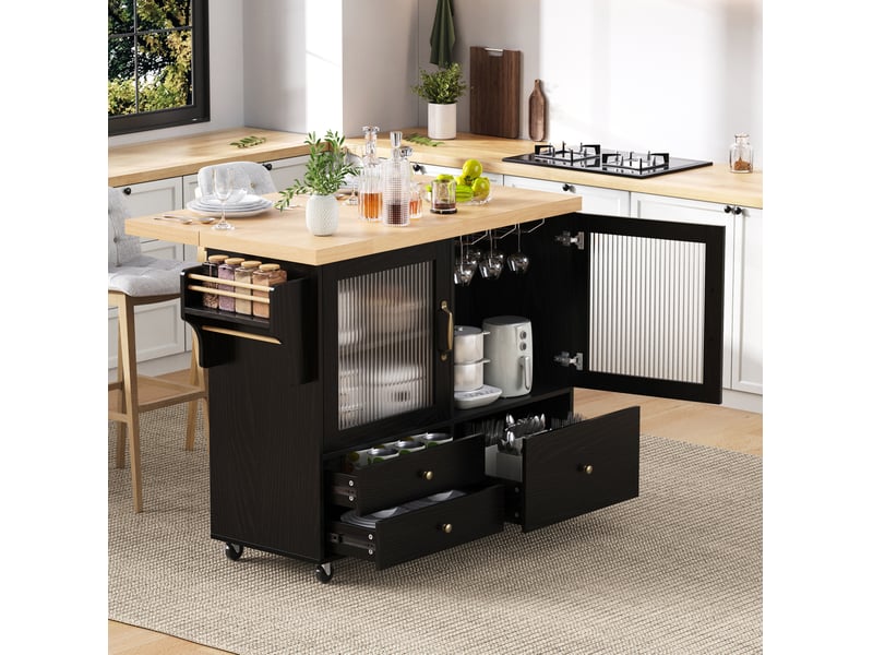 Desserte de cuisine mobile 100 x 42-70 x 91,5 cm noire et naturelle en mdf, plan de travail extensible - Conforama B