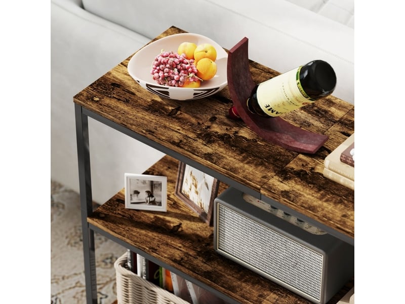 Console 101 x 35 x 80 cm en panneau de particules mélaminé et métal thermolaqué à 3 niveaux marron rustique chicfurn - Conforama E
