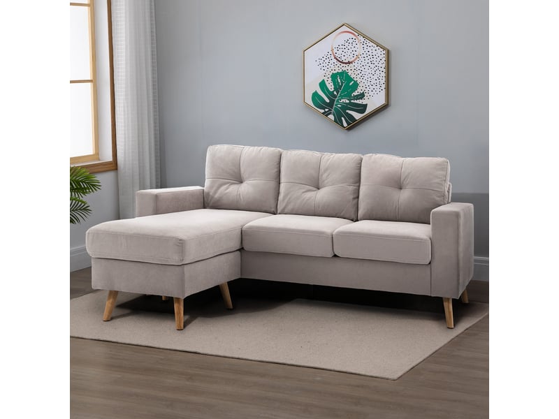  Canapé d'angle réversible 3 places en l 193 x 136 cm - tissu effet lin gris clair  - Conforama D