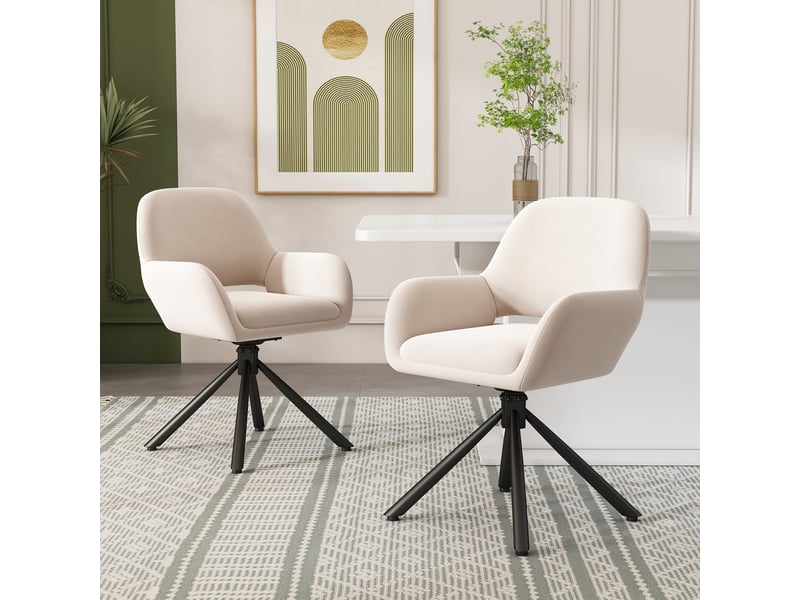  Chaises de salle à manger lot de 6 pivotantes avec accoudoirs  - pieds en métal, velours beige  - Conforama C