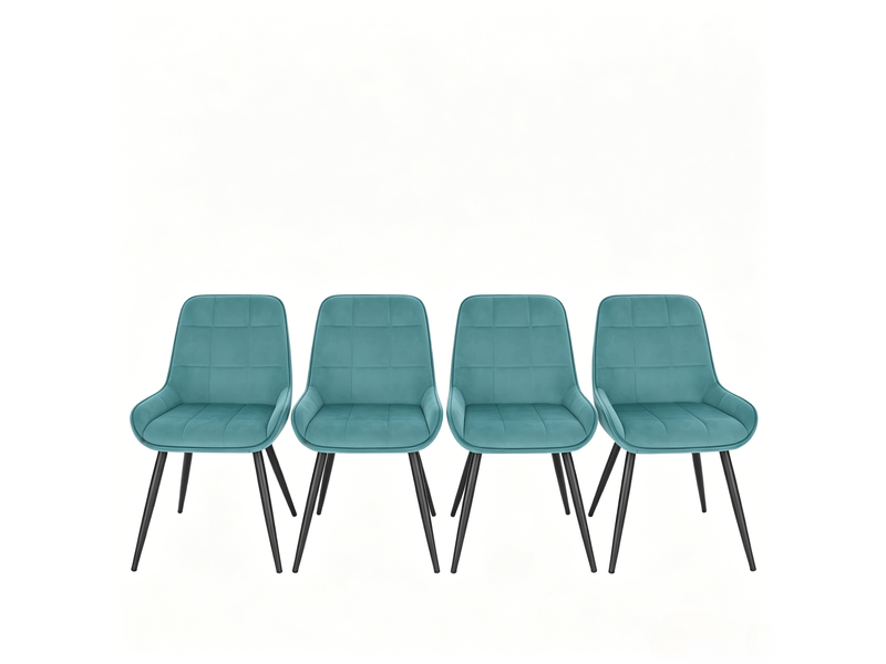  Lot de 4 chaises de salle à manger 52.5×43×81.5cm, structure métallique turquoise, dossier incurvé  - Conforama A