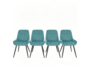 Lot de 4 chaises de salle à manger 52.5×43×81.5cm, structure métallique turquoise, dossier incurvé