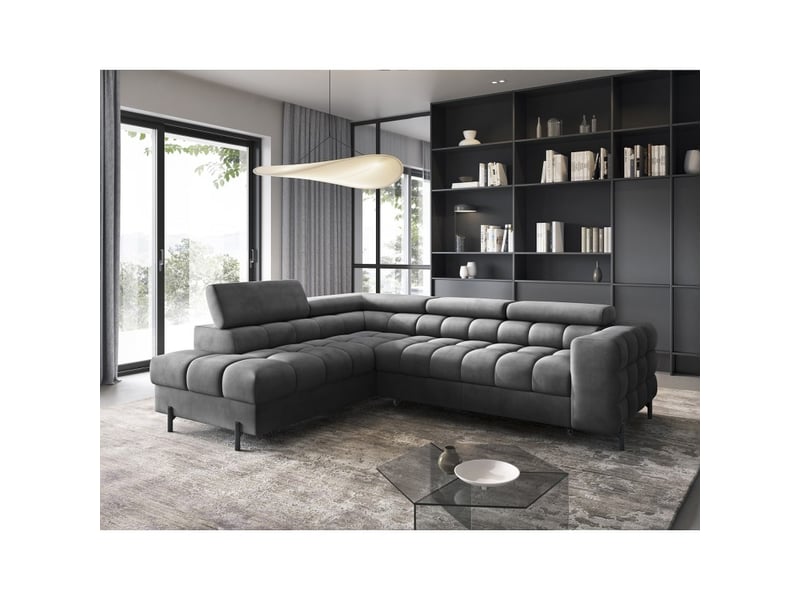 Canapé ferrum gris foncé convertible 5 places angle gauche assise confort 276x93x200cm - Conforama E