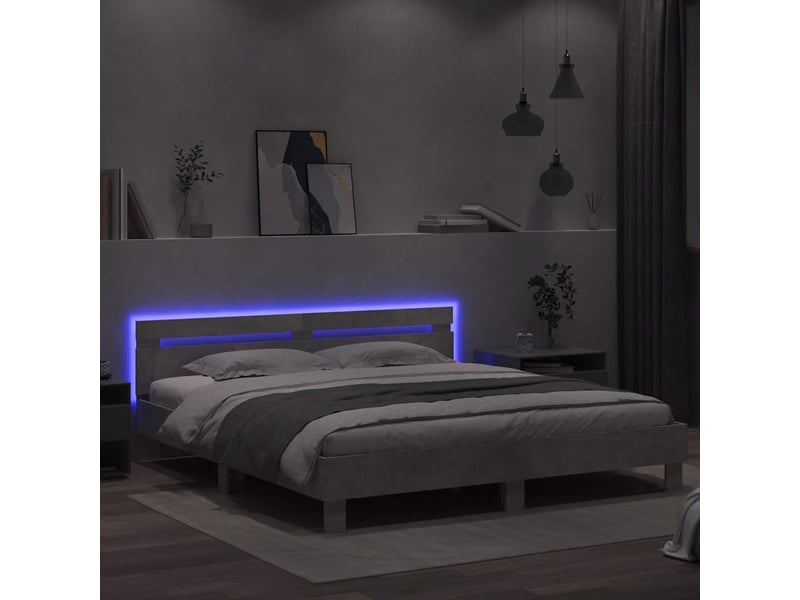 Lit double- lit adulte - cadre de lit avec led sans matelas gris béton 200x200 cm - Conforama C